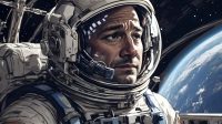 Ilustrasi astronot sedih lihat bumi
