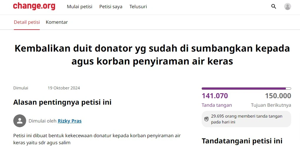 link petisi donasi agus