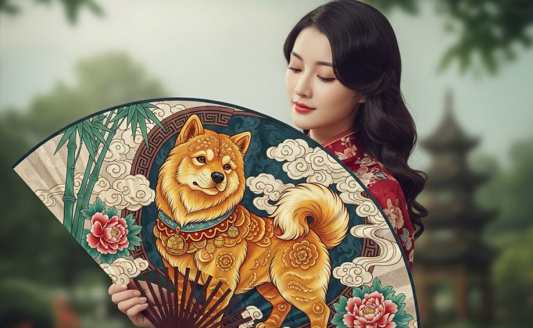 perempuan dengan kipas shio anjing