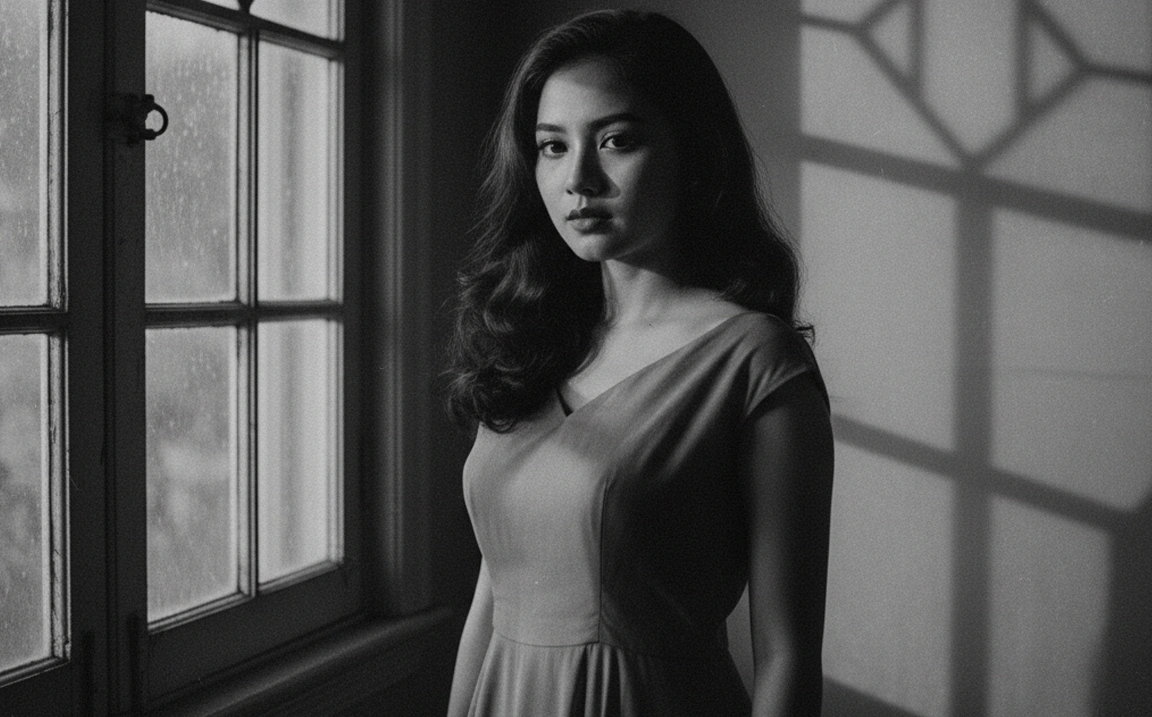 gambar wanita dengan gaya vintage hitam putih