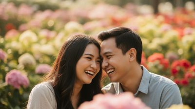 foto sepasang kekasih di taman bunga