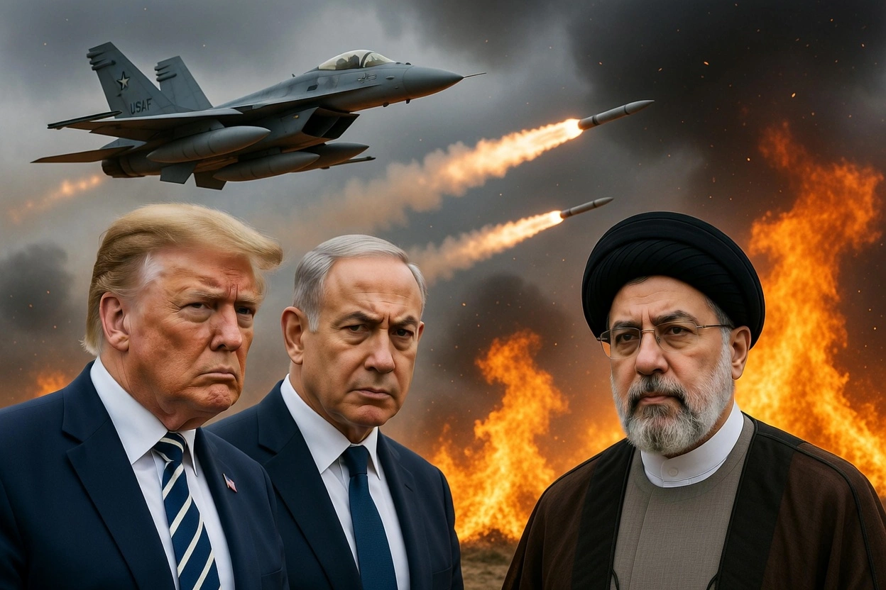 ilustrasi trump netanyahu vs mojtaba khamenei